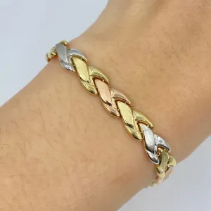 10K 6.5MM Tri-Tone Braid Bracelet 7"