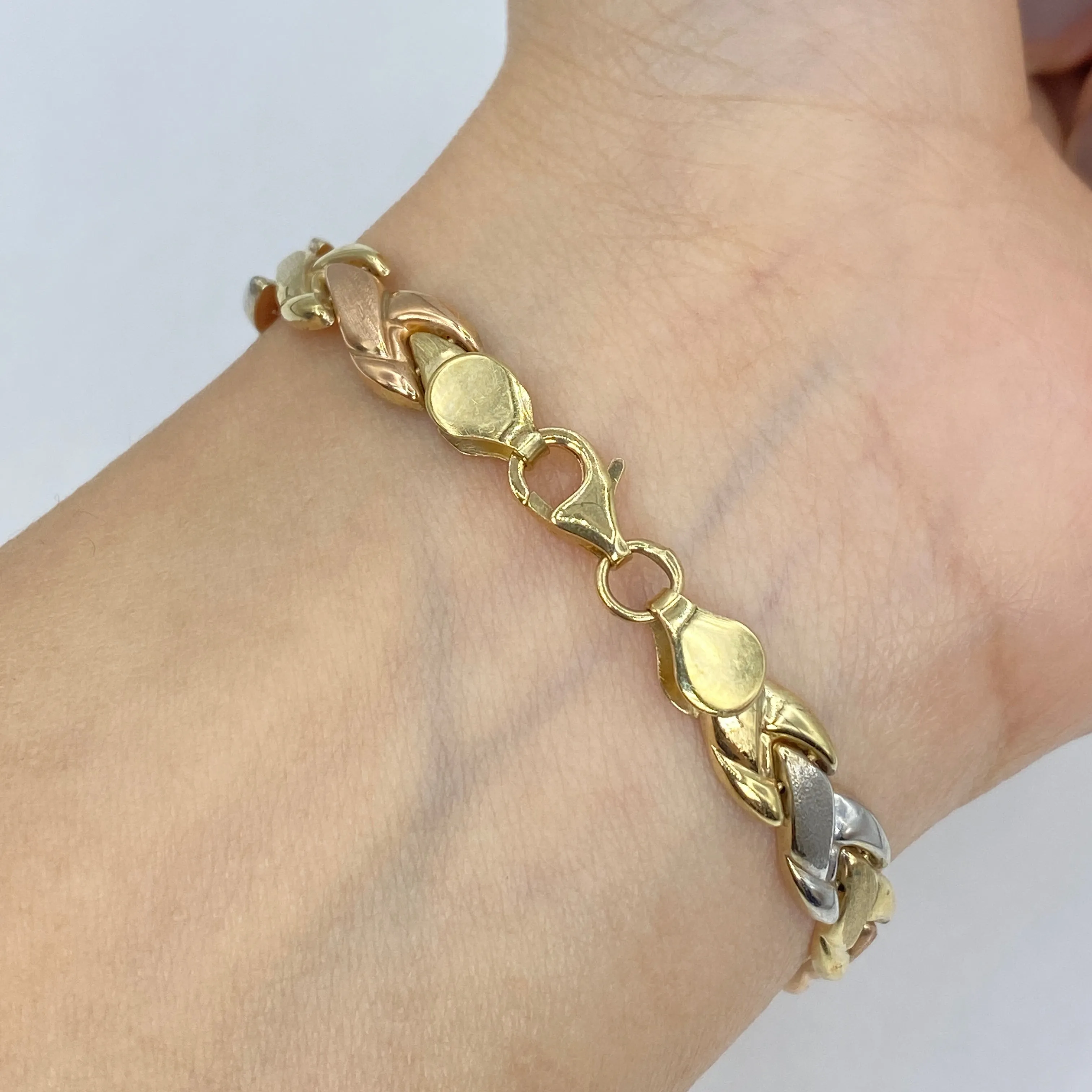 10K 6.5MM Tri-Tone Braid Bracelet 7"