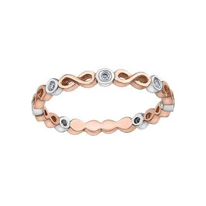 10K Rose and White Gold (0.05ct) Diamond Stackable Infinity Band