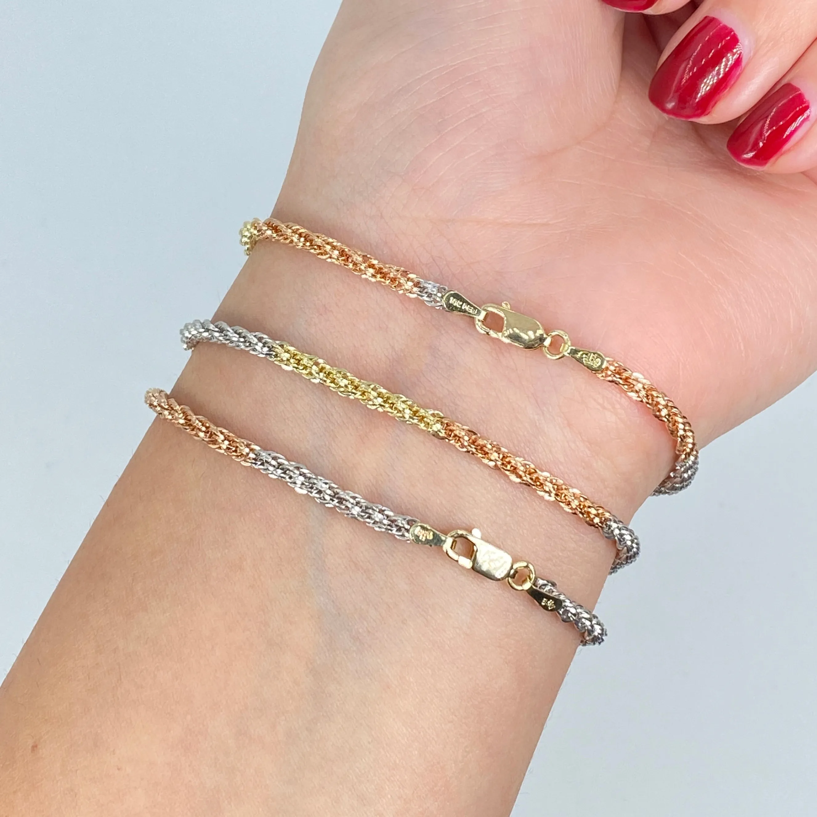 10K Tri-Color Twist Chain Bracelet