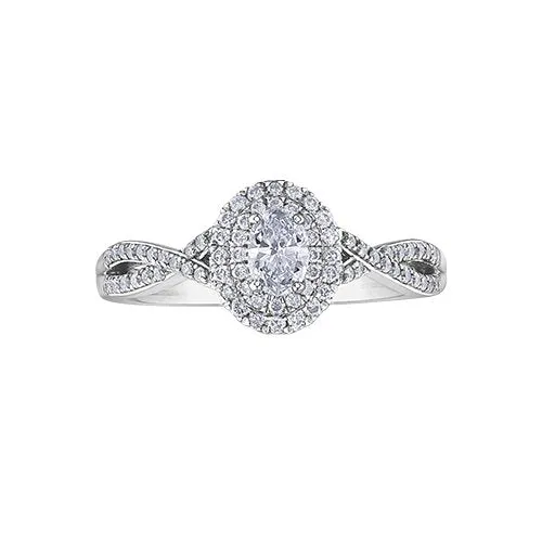 10K White Gold (0.50ct) Oval Diamond Double Halo Infinity Engagement Ring