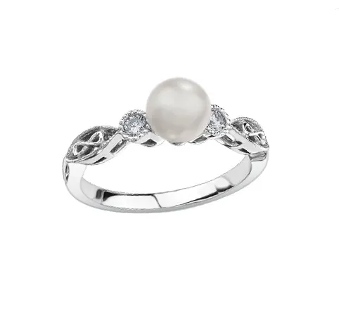 10K White Gold Pearl and Diamond Infinity Ring