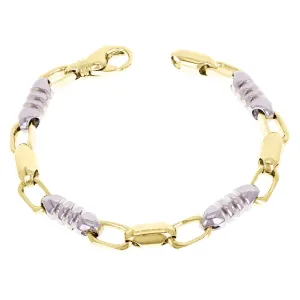 10k Yellow & White Gold Solid Handmade Link Chain Bracelet 7" 6.9mm 27 grams