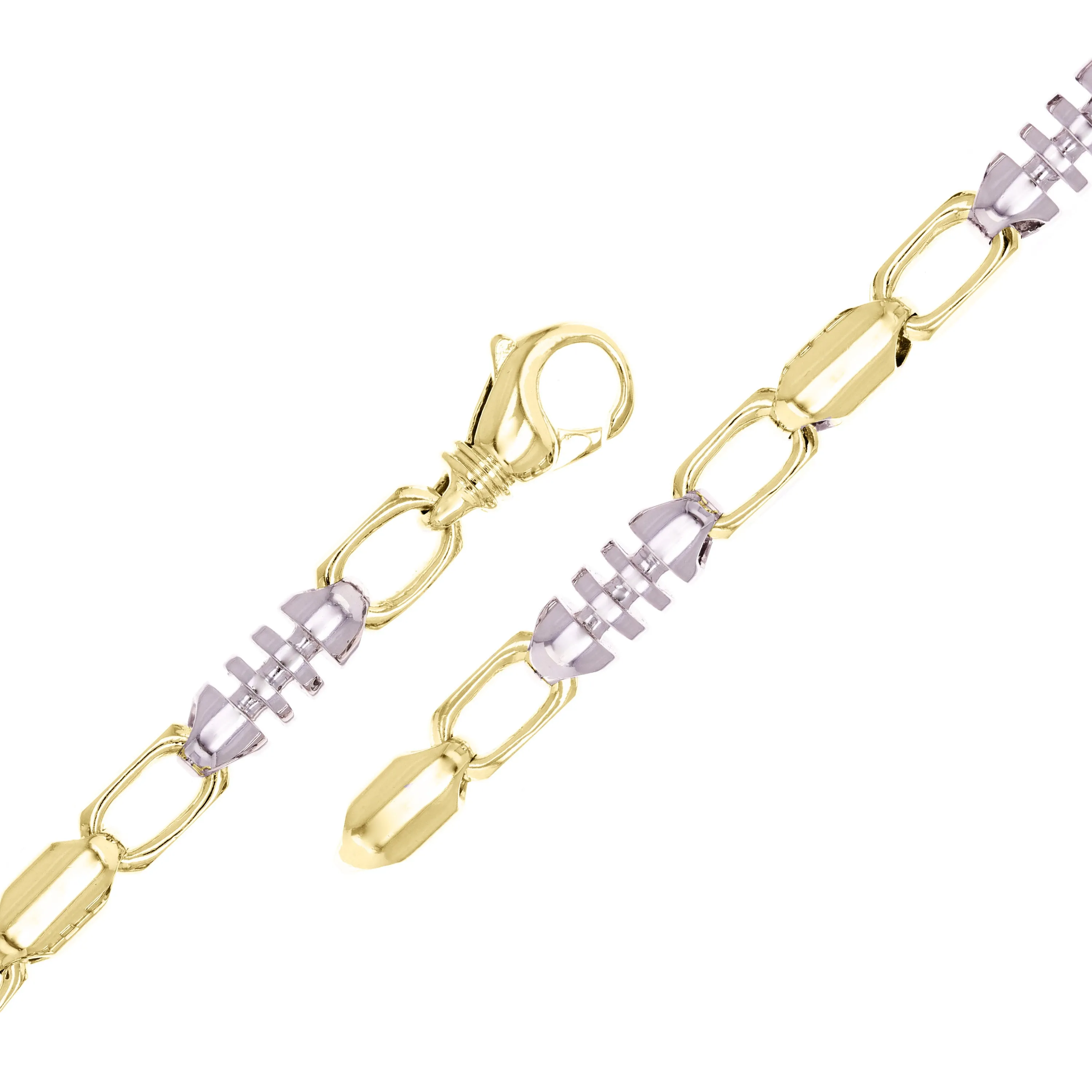 10k Yellow & White Gold Solid Handmade Link Chain Bracelet 7" 6.9mm 27 grams