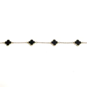 10K Yellow Gold (10mm) Designer Style Clover Beaded Edge Black Onyx Bracelet