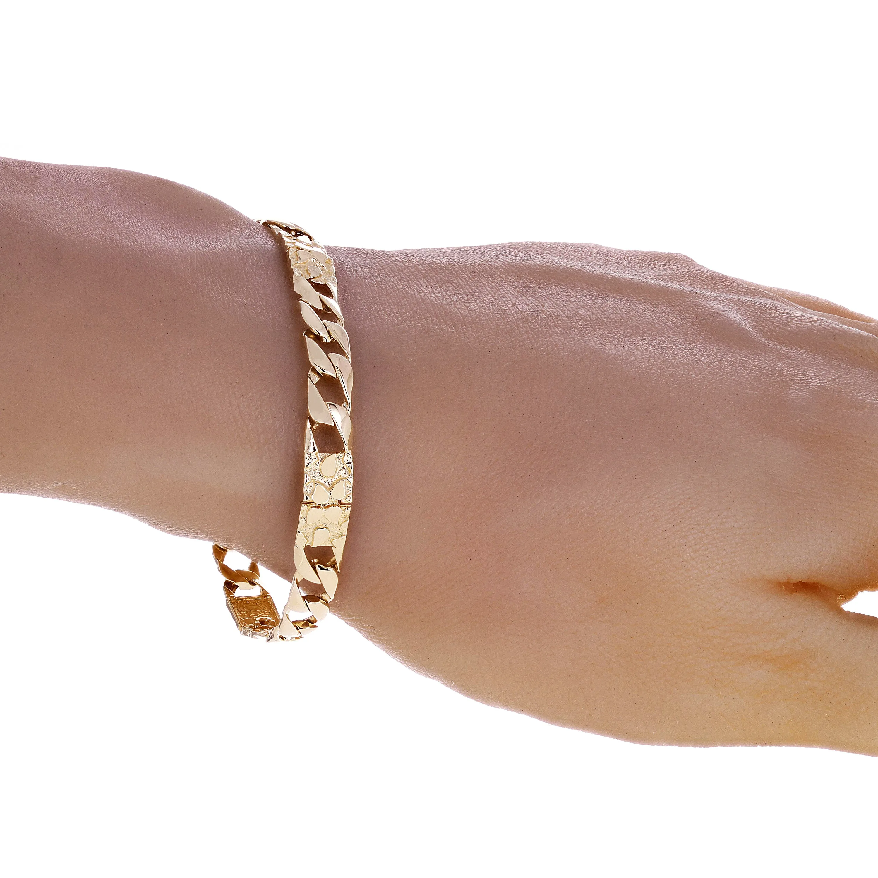 10k Yellow Gold Cuban & Nugget Link Chain Bracelet 6.75mm Various Lengths