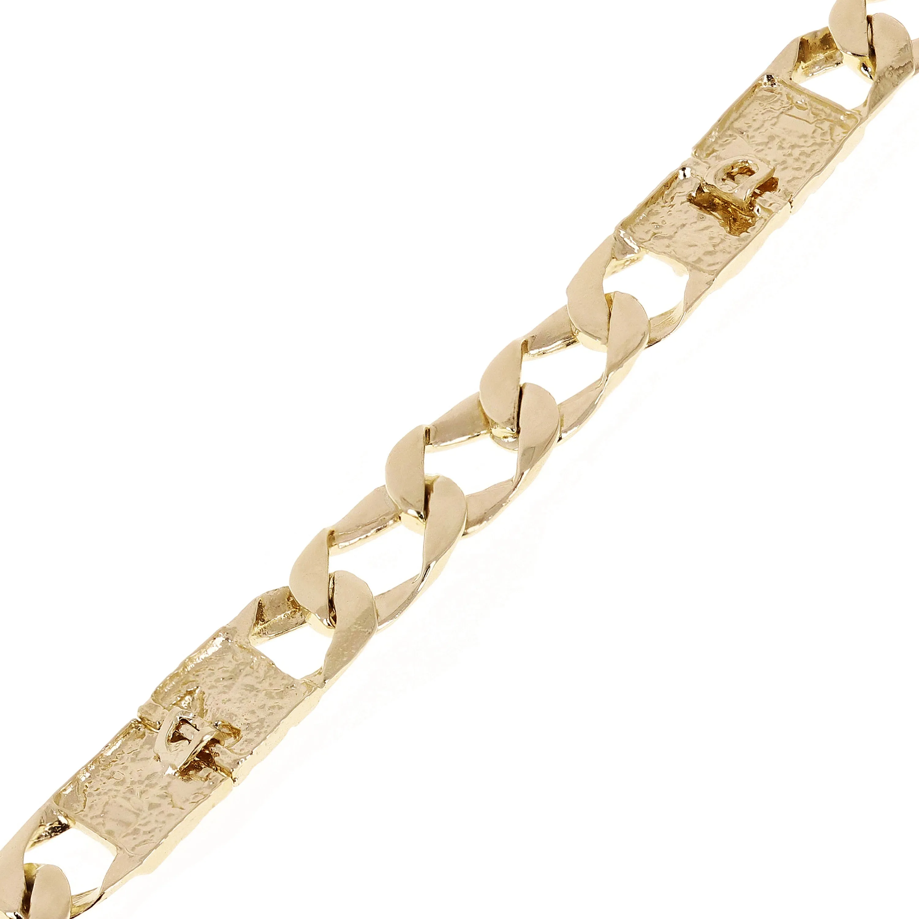 10k Yellow Gold Cuban & Nugget Link Chain Bracelet 6.75mm Various Lengths