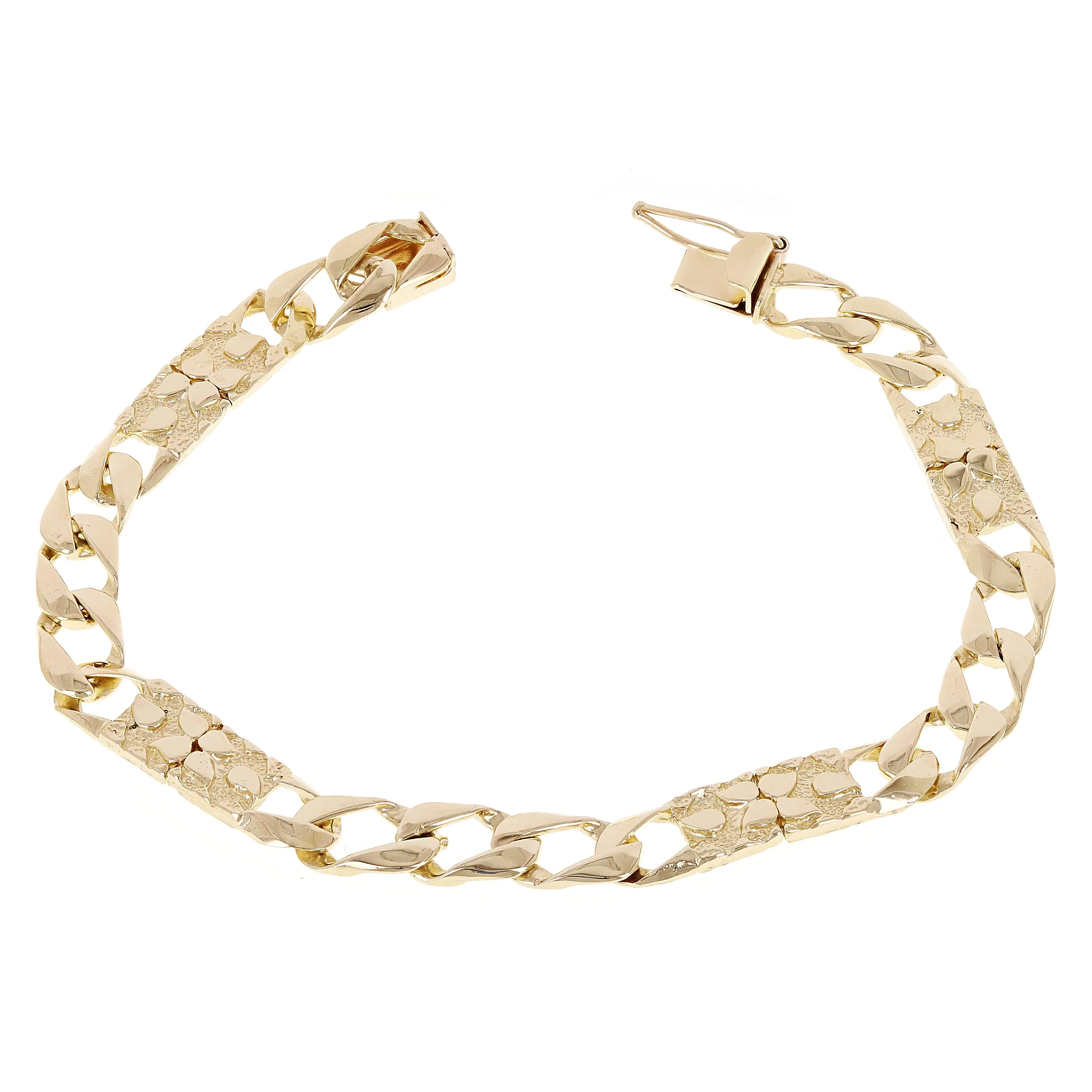 10k Yellow Gold Cuban & Nugget Link Chain Bracelet 6.75mm Various Lengths