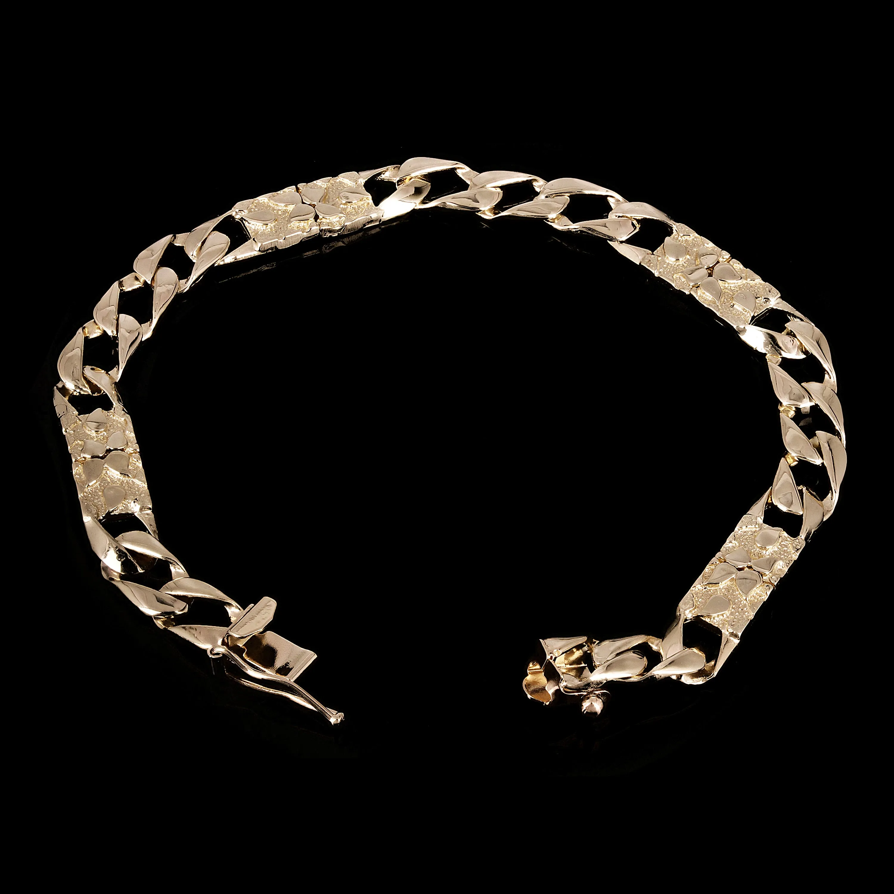 10k Yellow Gold Cuban & Nugget Link Chain Bracelet 6.75mm Various Lengths