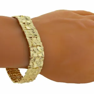 10k Yellow Gold Nugget Bracelet 7.5"-8" 15.5mm 33.8 grams