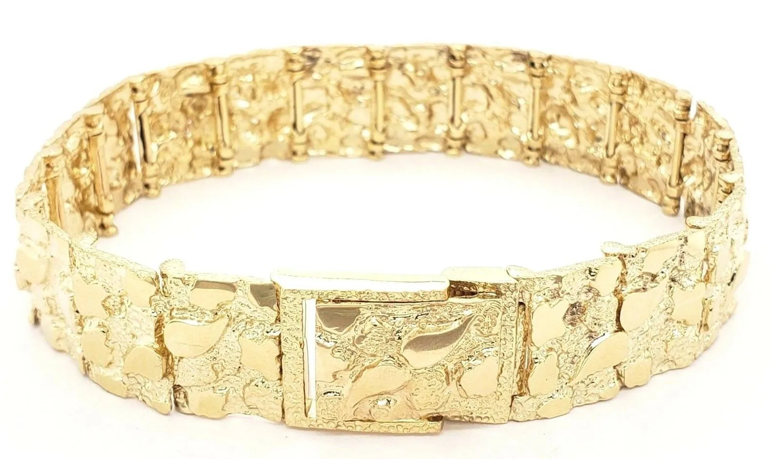 10k Yellow Gold Nugget Bracelet 7.5"-8" 15.5mm 33.8 grams
