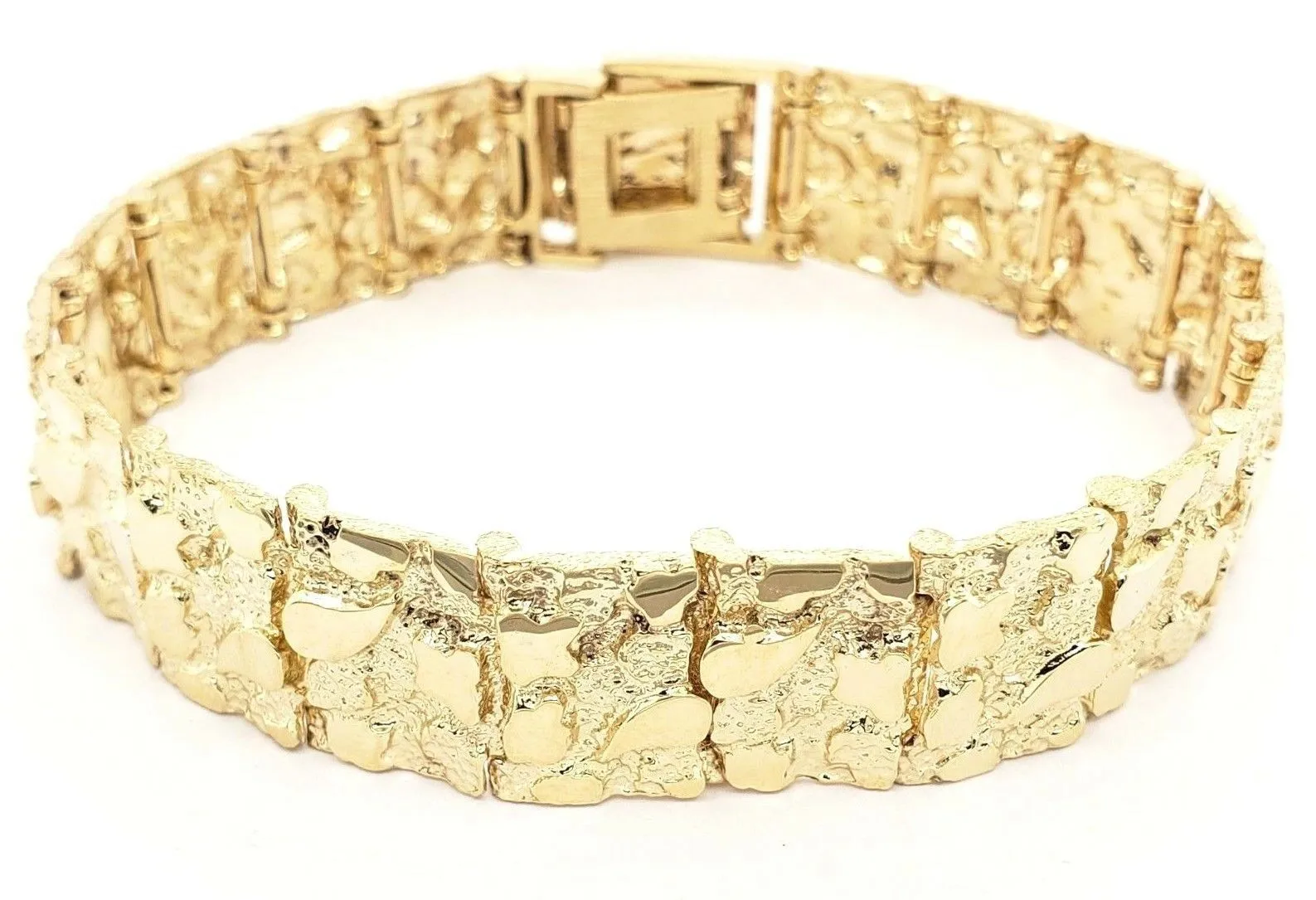 10k Yellow Gold Nugget Bracelet 7.5"-8" 15.5mm 33.8 grams