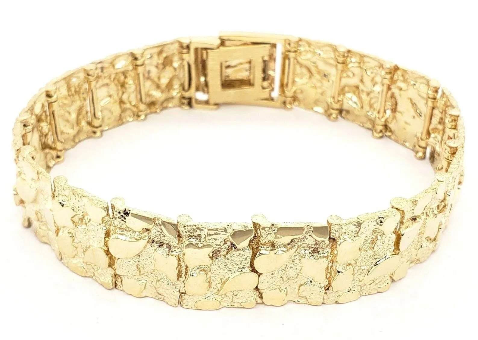 10k Yellow Gold Nugget Bracelet 7.5"-8" 15.5mm 33.8 grams