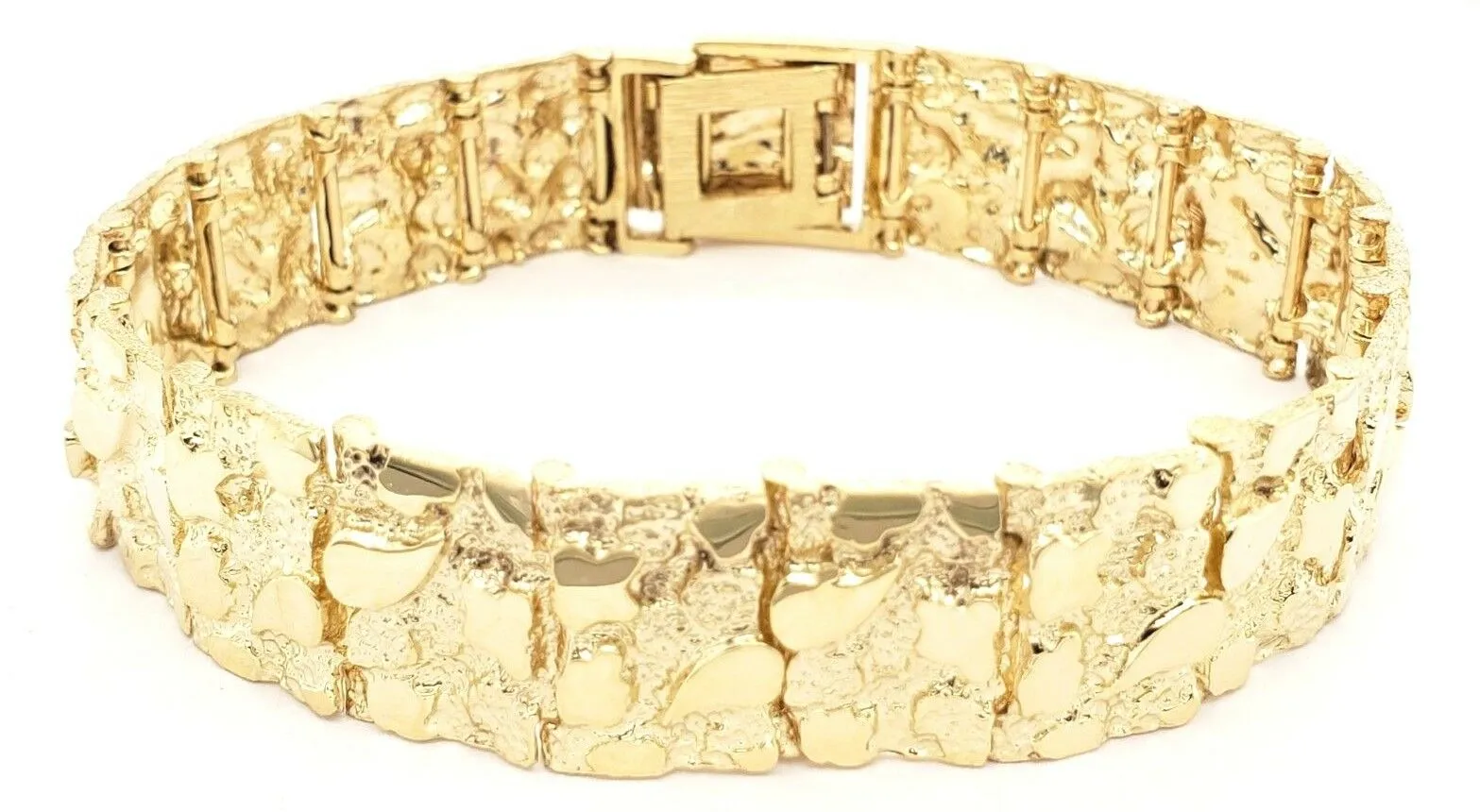 10k Yellow Gold Nugget Bracelet 7.5"-8" 15.5mm 33.8 grams