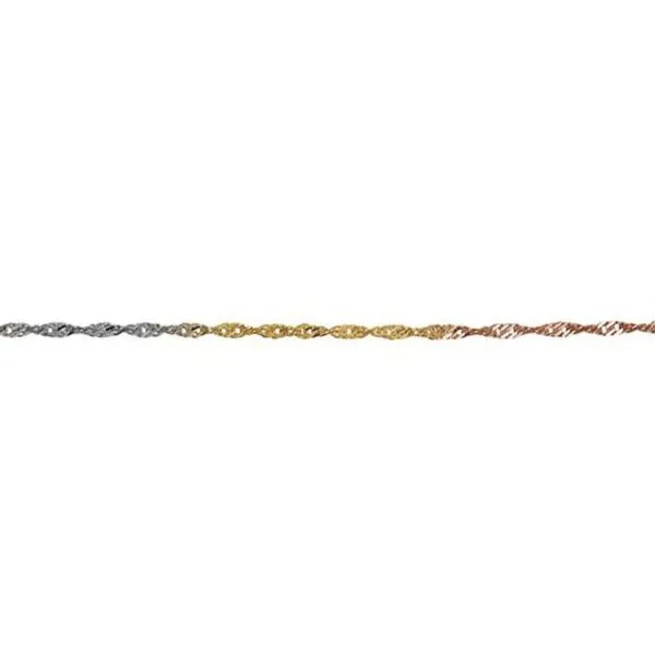 10K Yellow, White and Rose Gold (1.7mm) Singapore Bracelet 7.5"
