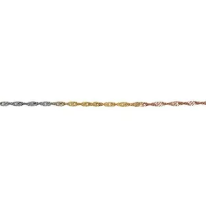 10K Yellow, White and Rose Gold (1.7mm) Singapore Bracelet 7.5"