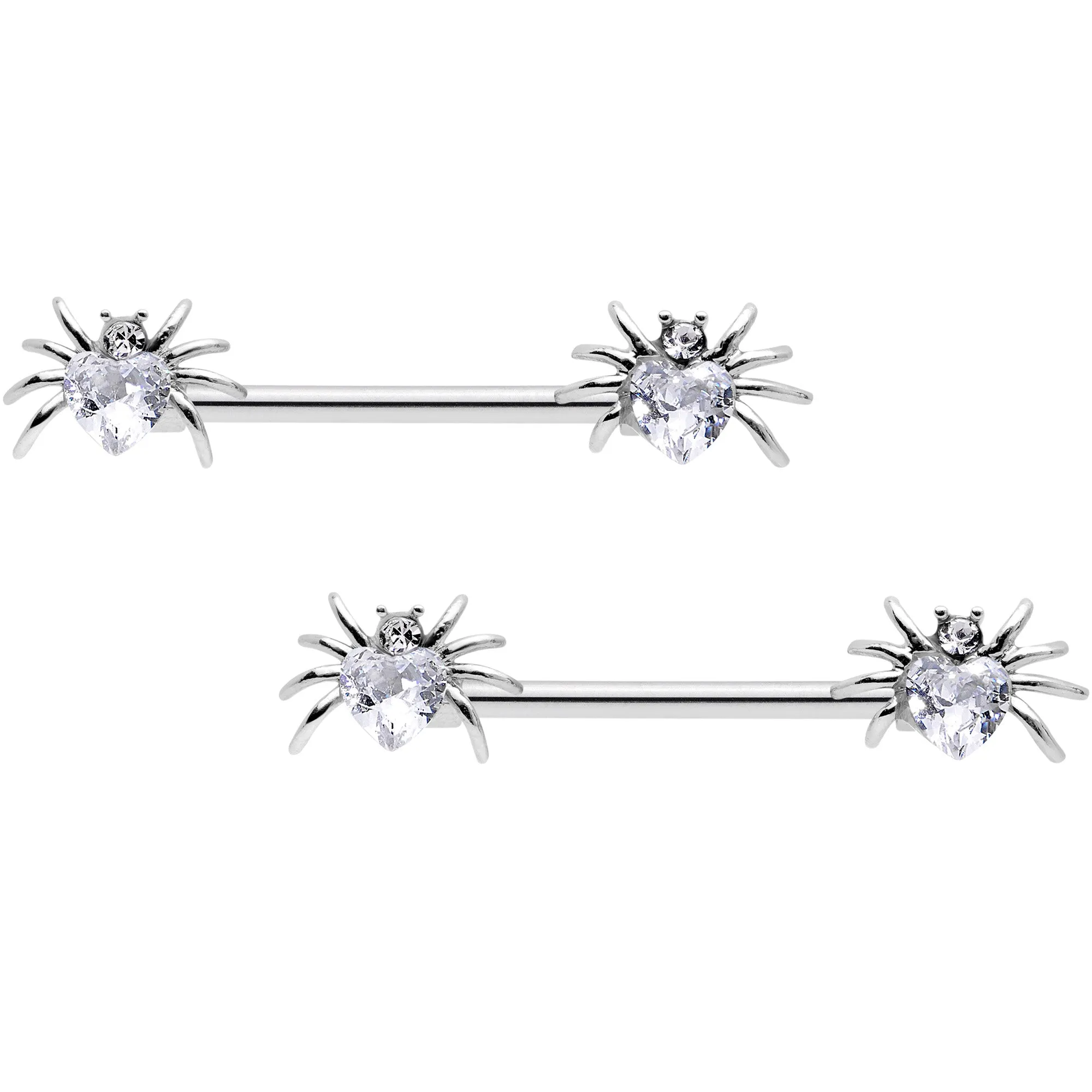 14 Gauge 5/8 Clear Gem Sexy Heart Spider Barbell Nipple Ring Set