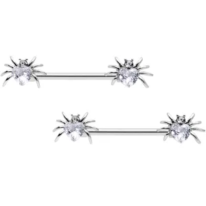 14 Gauge 5/8 Clear Gem Sexy Heart Spider Barbell Nipple Ring Set