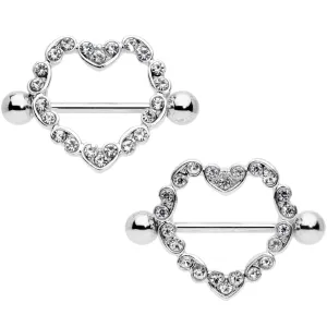14 Gauge 9/16 Clear Gem Dear Heart Nipple Shield Set