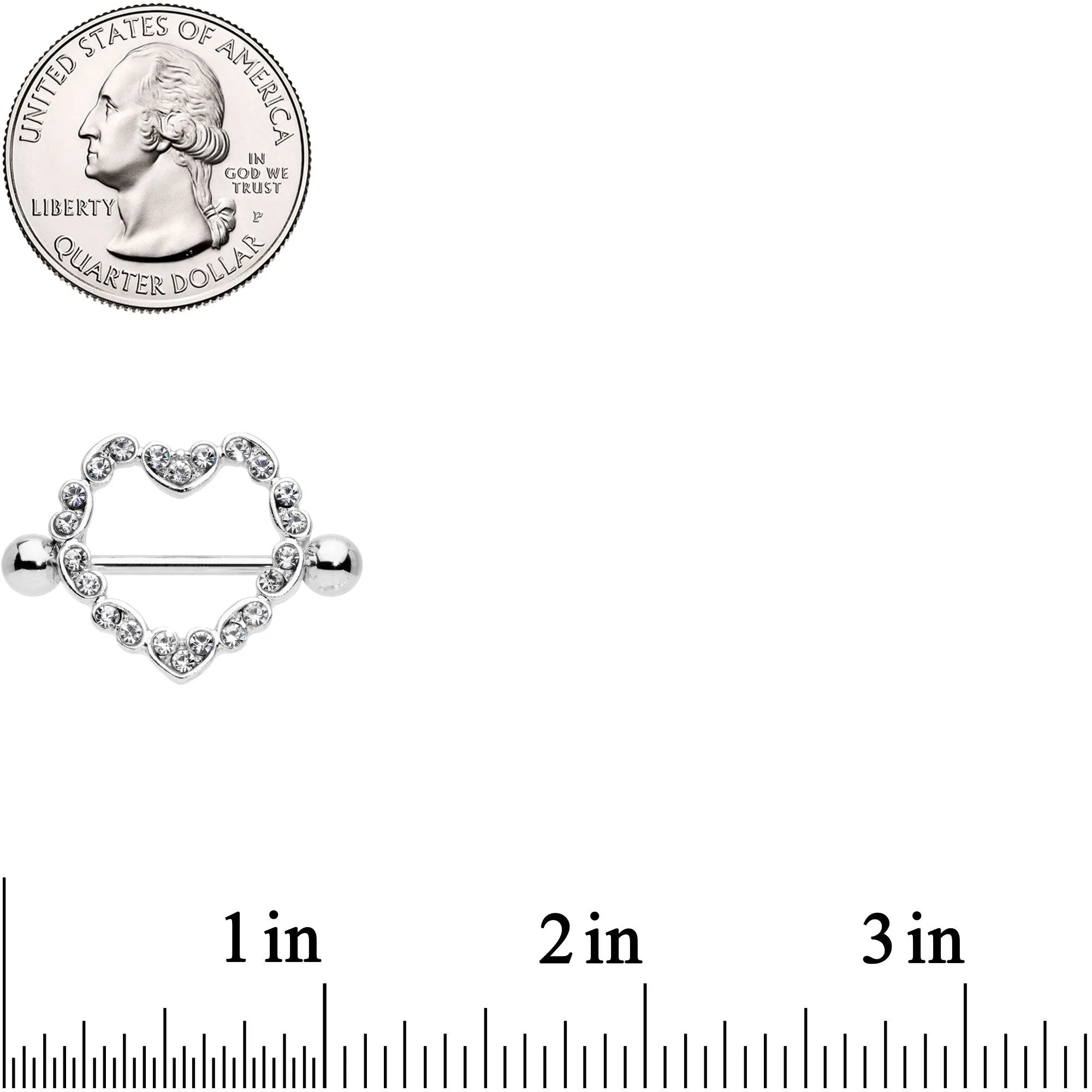14 Gauge 9/16 Clear Gem Dear Heart Nipple Shield Set