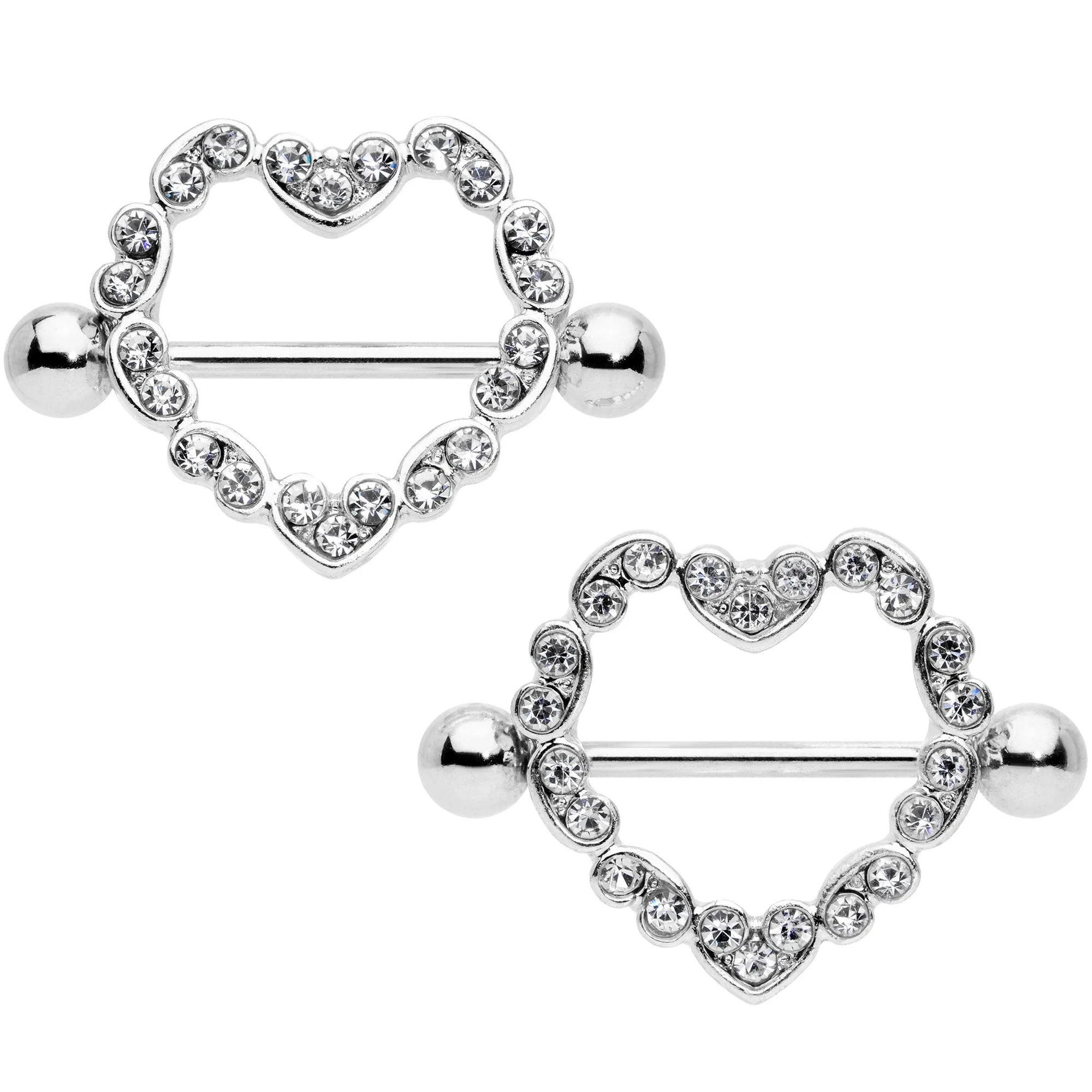14 Gauge 9/16 Clear Gem Dear Heart Nipple Shield Set