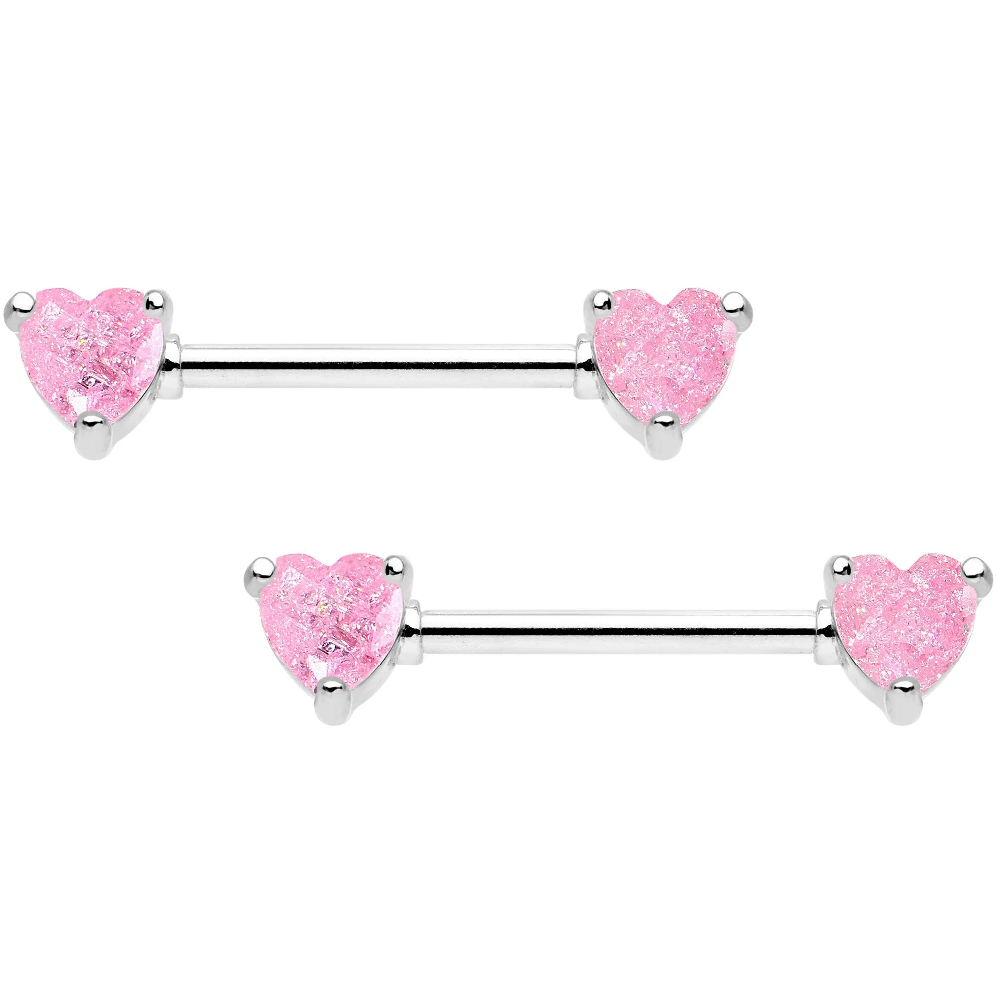 14 Gauge Pink CZ Gem Heart Captive Ring Barbell Nipple Ring Set