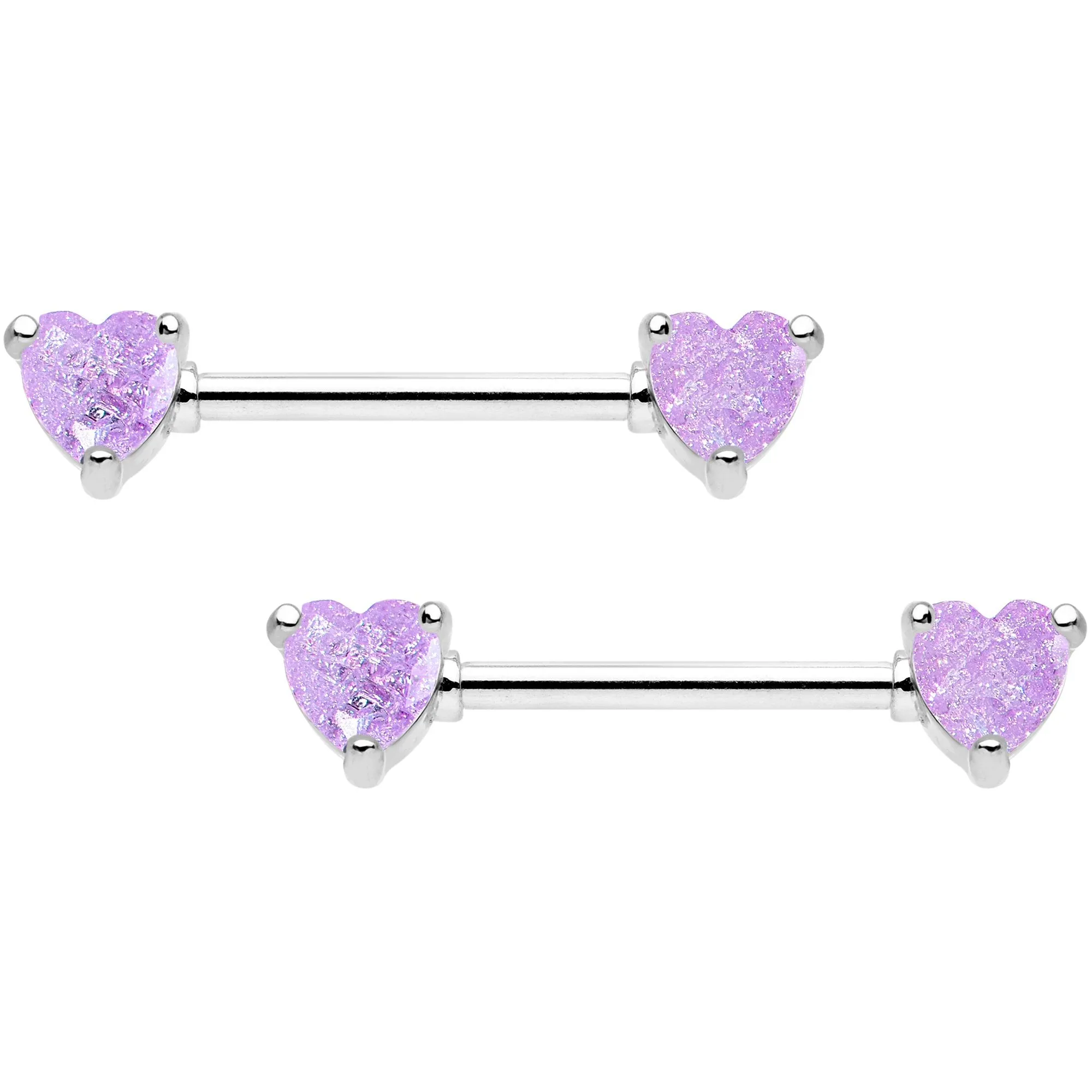 14 Gauge Purple CZ Gem Heart Captive Ring Barbell Nipple Ring Set