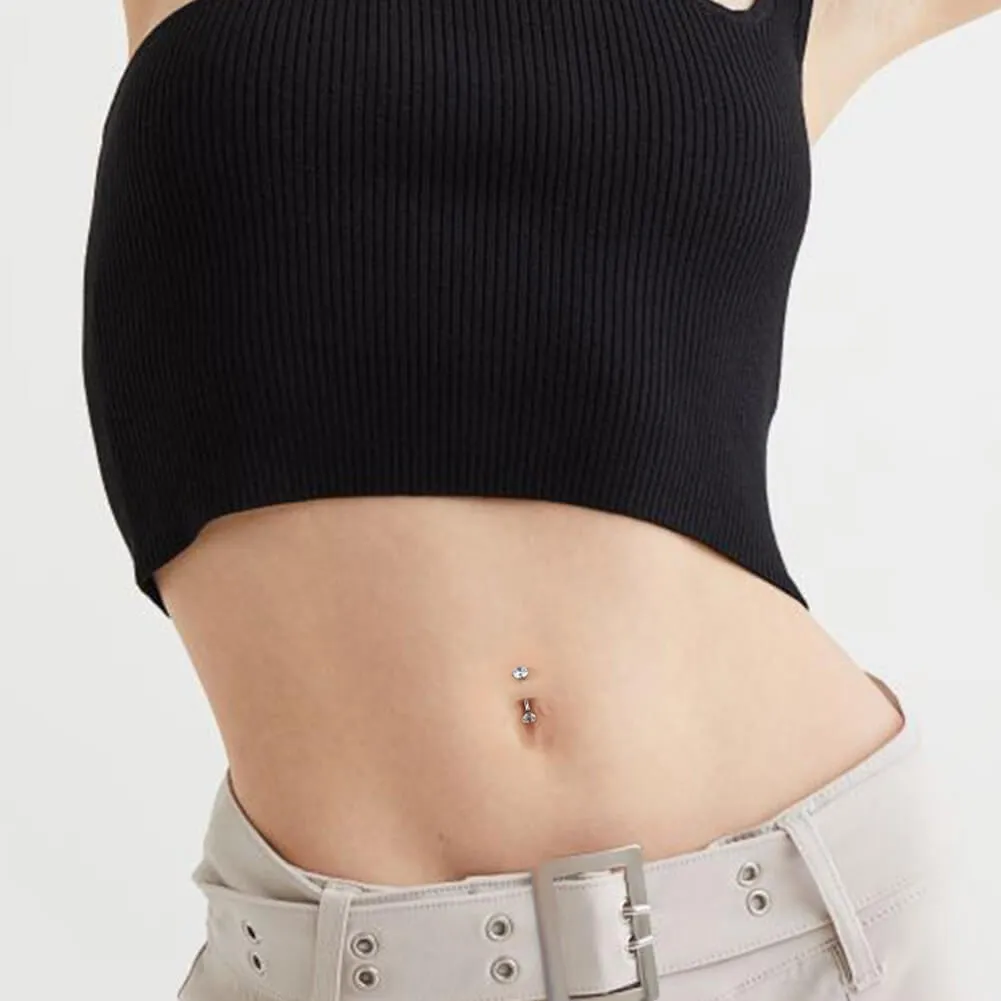 14G Titanium Internally Threaded Clear CZ Belly Button Ring