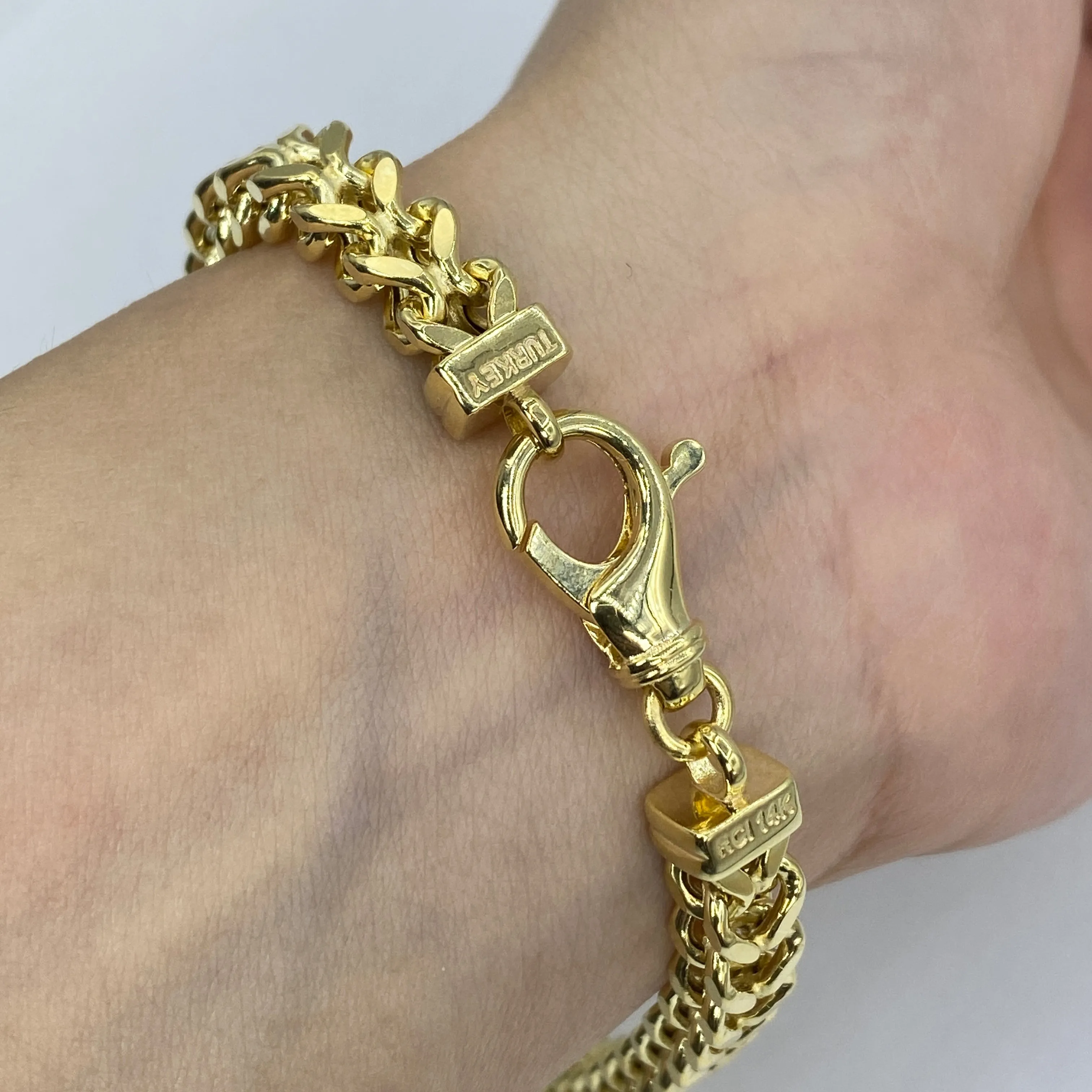 14K 6.3MM Franco Box Cuban Link Bracelet 8.5"