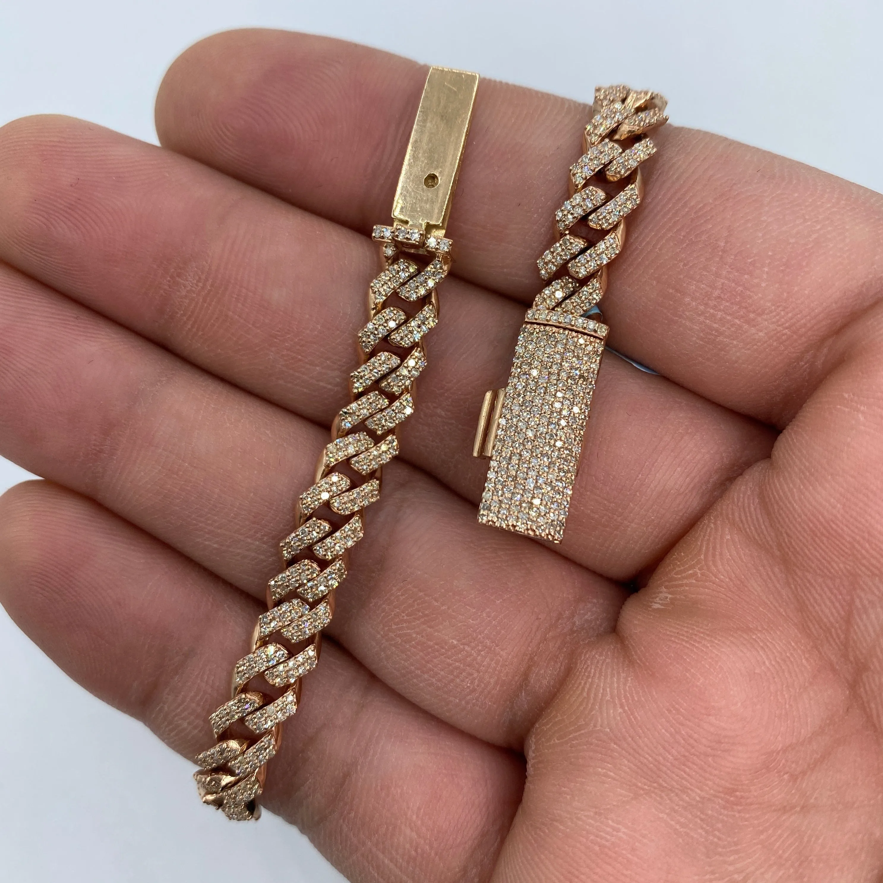 14K 7MM Cuban Link Diamond Bracelet 7.5-8"
