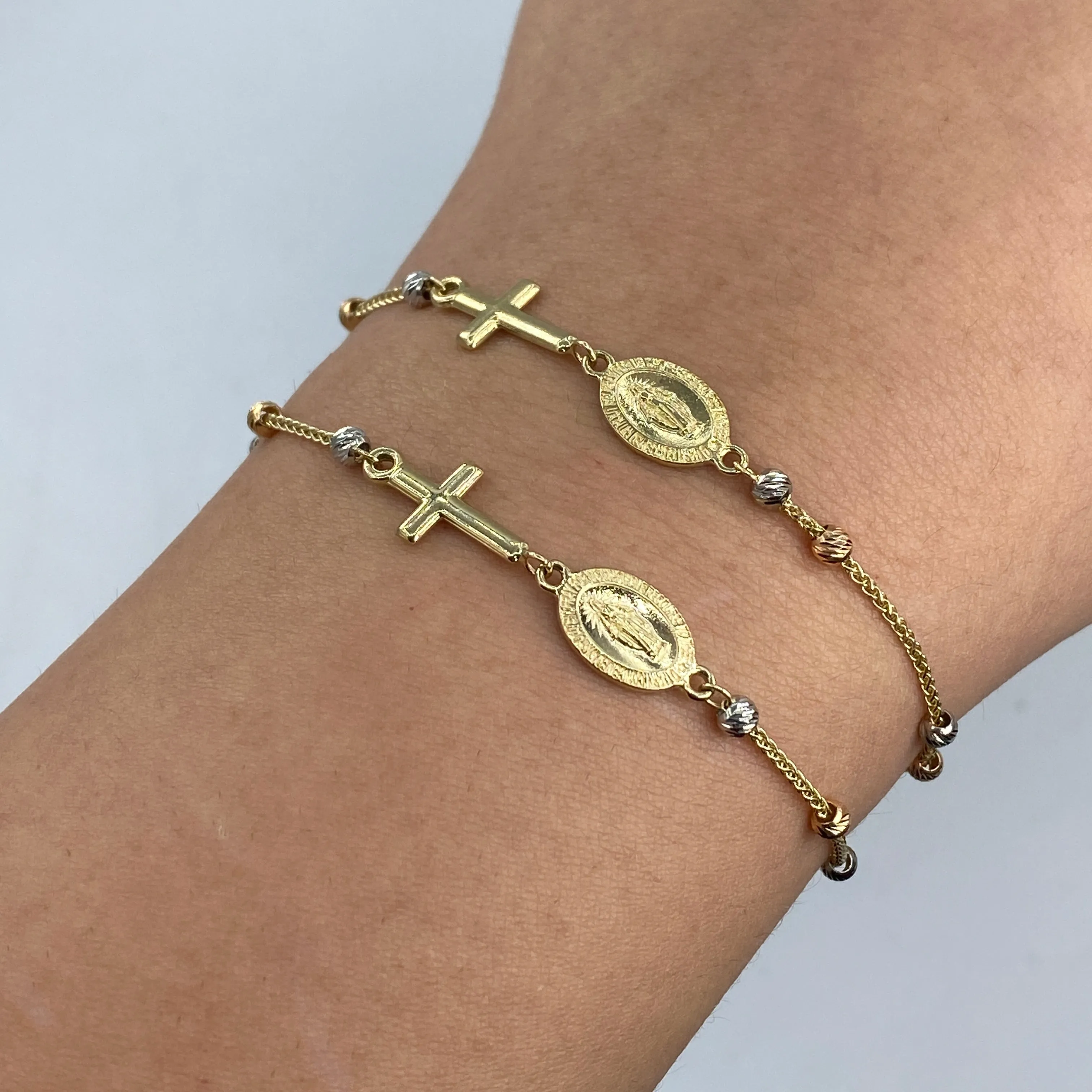14K Rosary Cross Virgin Mary Bracelet