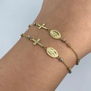 14K Rosary Cross Virgin Mary Bracelet