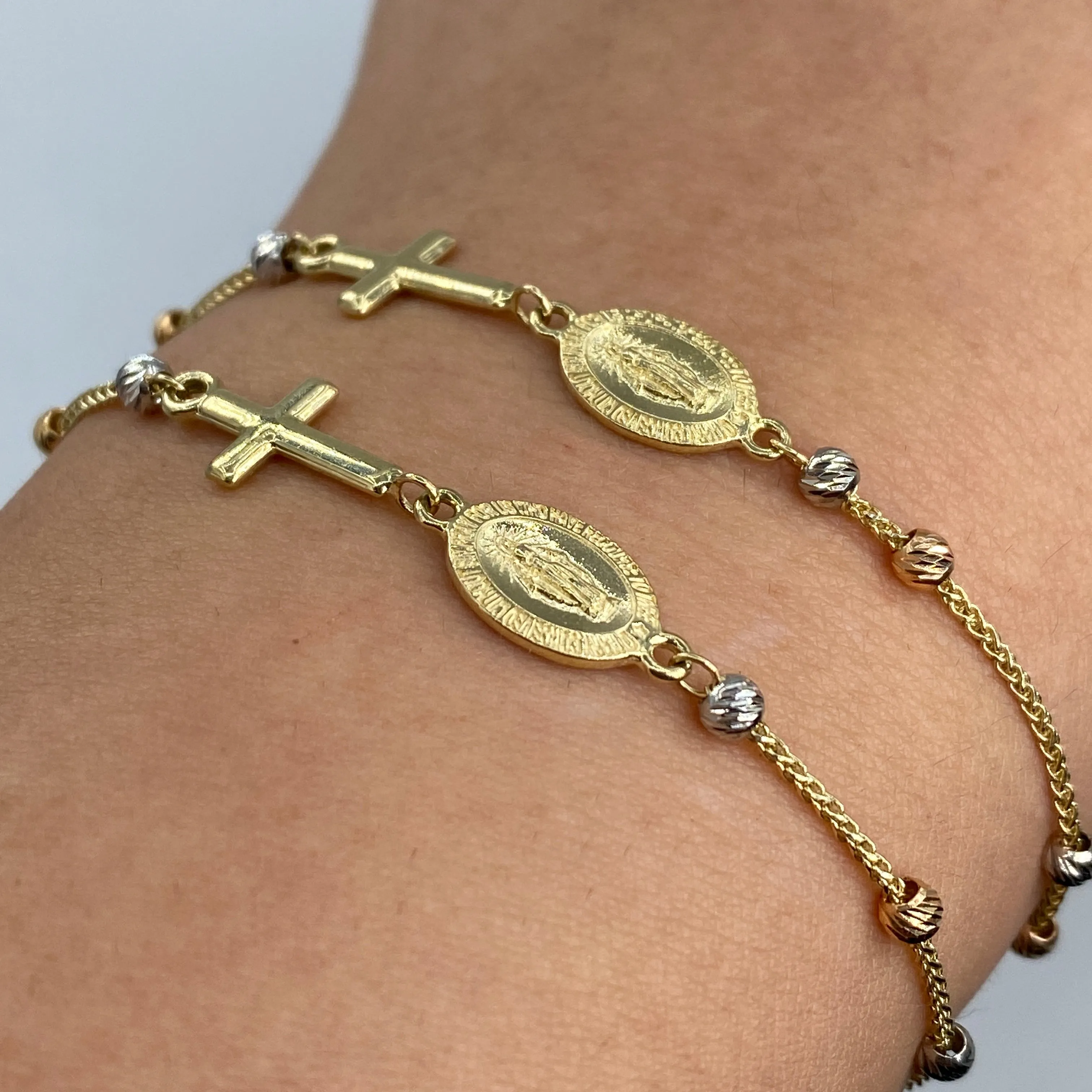 14K Rosary Cross Virgin Mary Bracelet