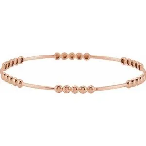 14K Rose 3.66 mm Beaded Bangle 7" Bracelet