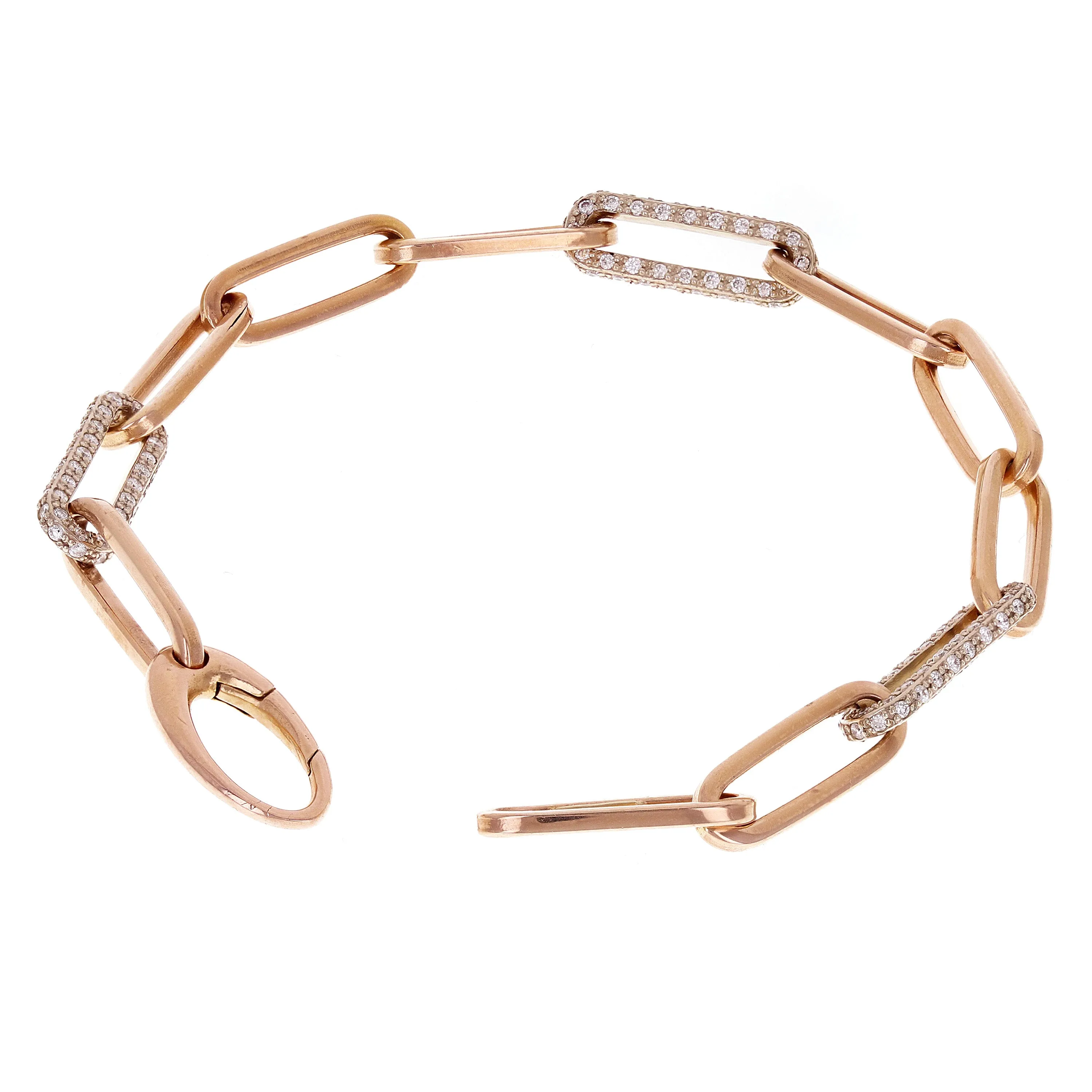 14k Rose Gold 1.43ctw Diamond Paper Clip Chain Bracelet 7.75" 6.5mm 9.9 grams