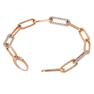 14k Rose Gold 1.43ctw Diamond Paper Clip Chain Bracelet 7.75" 6.5mm 9.9 grams