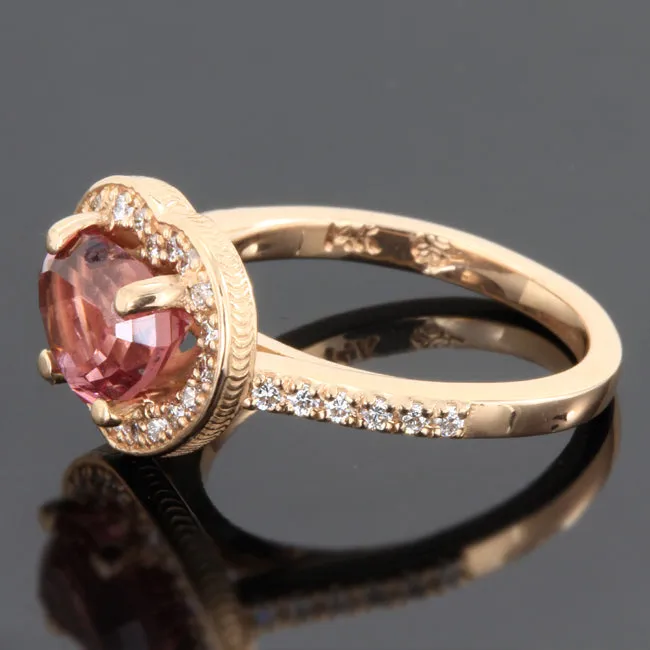 14K Rose Gold Peach Malaia Garnet and Diamond Ring