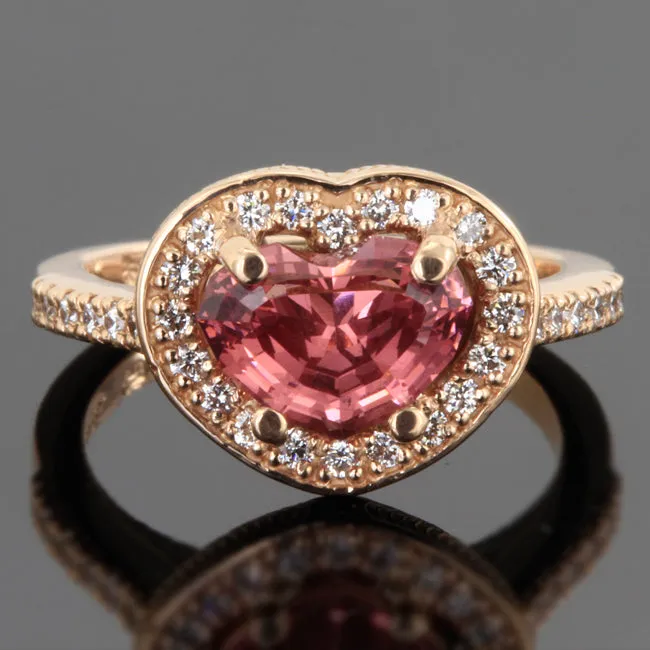 14K Rose Gold Peach Malaia Garnet and Diamond Ring
