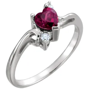 14k White Gold Accented Heart Ring, Size 6
