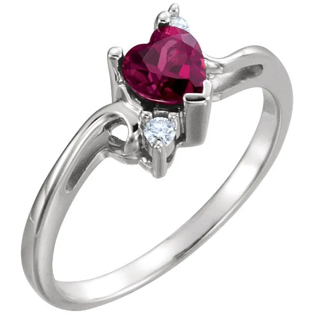14k White Gold Accented Heart Ring, Size 6