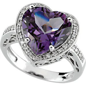 14k White Gold Amethyst & 1/6 CTW Diamond Ring, Size 7