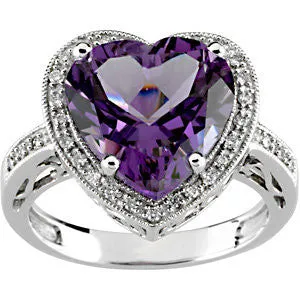 14k White Gold Amethyst & 1/6 CTW Diamond Ring, Size 7