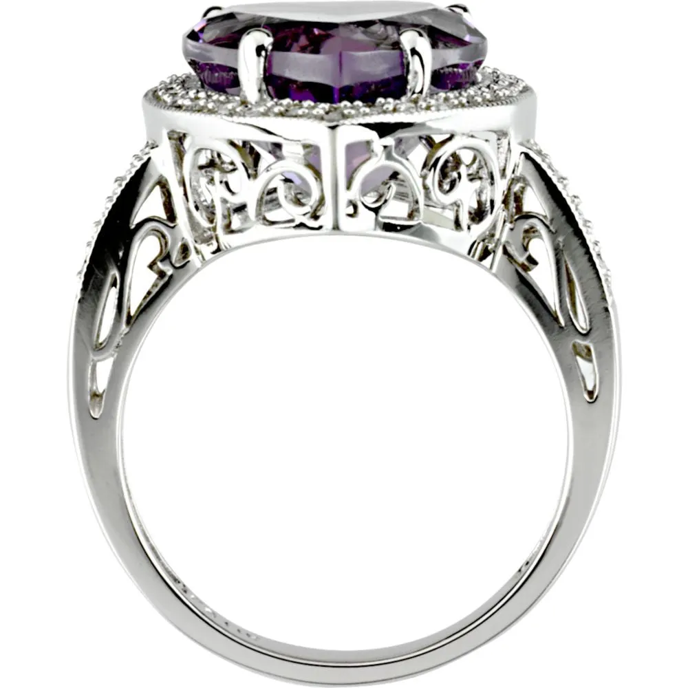 14k White Gold Amethyst & 1/6 CTW Diamond Ring, Size 7