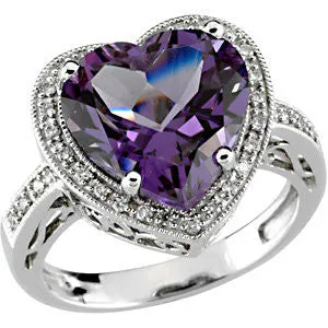 14k White Gold Amethyst & 1/6 CTW Diamond Ring, Size 7