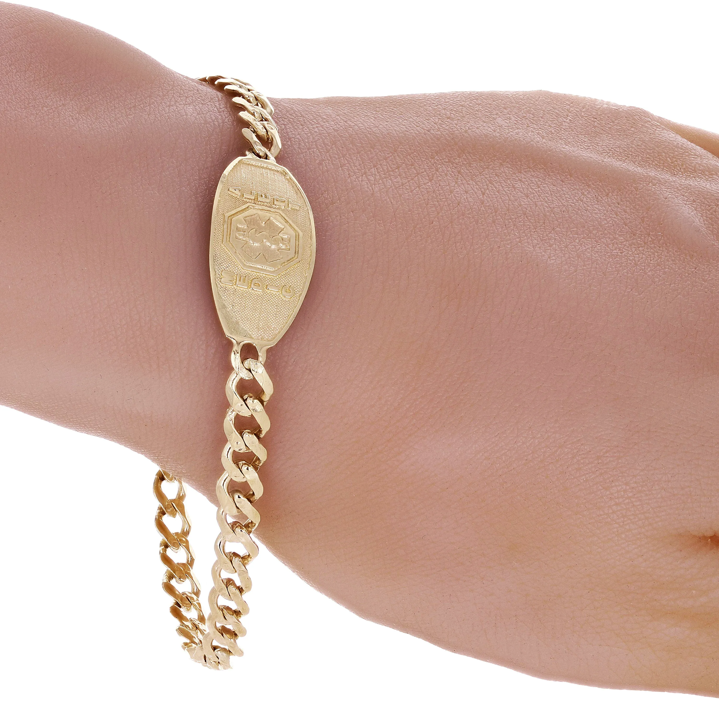 14k White Gold Cuban Link Chain Medical Alert ID Bracelet 7.5" 10.8 grams