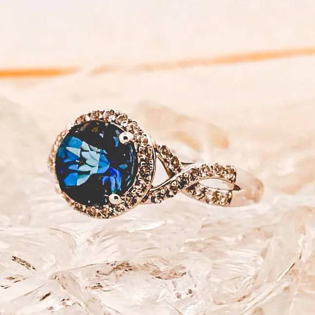 14k White Gold London Blue Topaz & Diamond Infinity Twist Ring (Size 7)