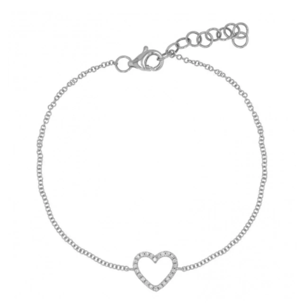 14K White Gold Open Heart Diamond Bracelet