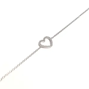 14K White Gold Open Heart Diamond Bracelet