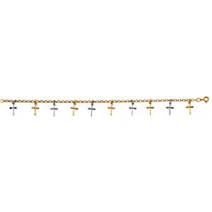 14k White/Yellow Gold Two-Tone Cross Bracelet