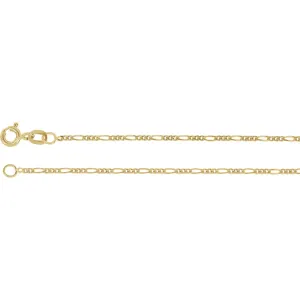 14k Yellow Gold 1.5mm Solid Figaro 7" Chain